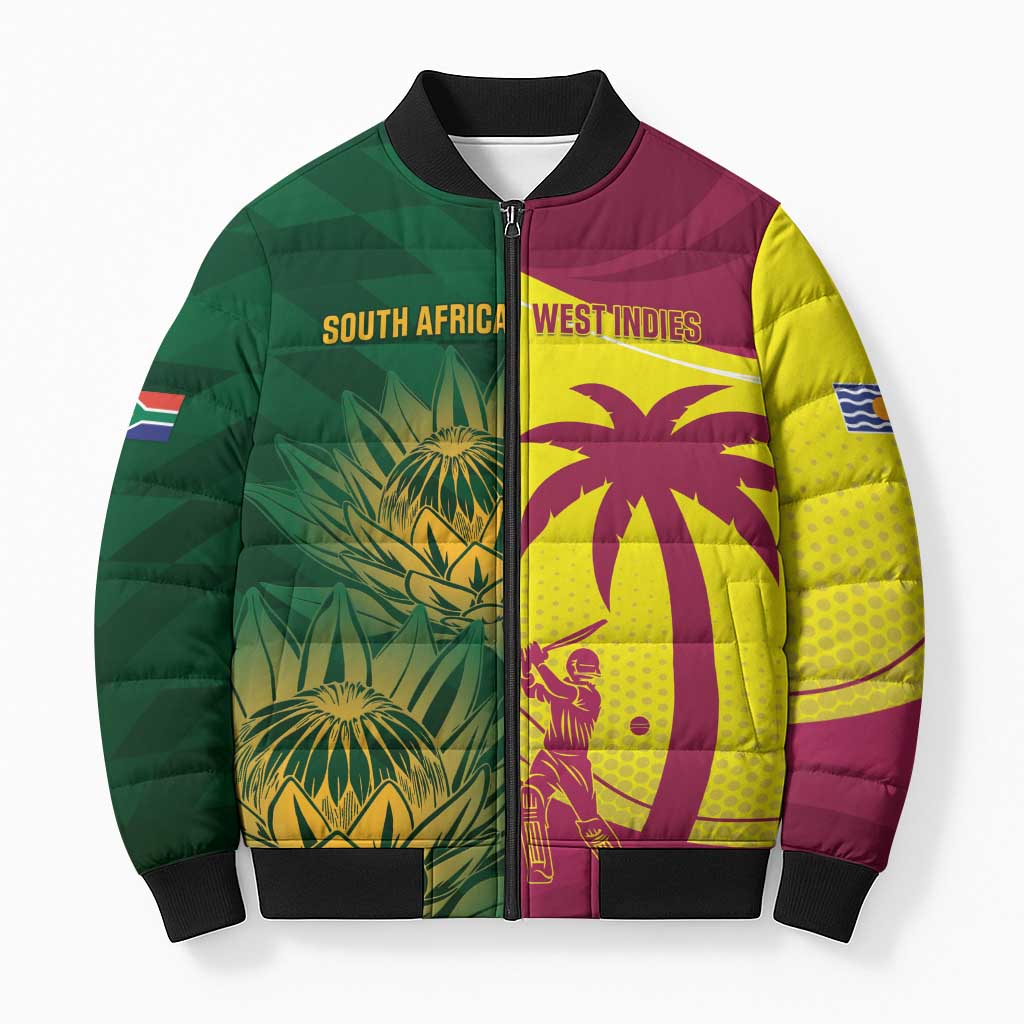 South Africa West Indies Cricket Custom Bomber Puffer Jacket Proteas Windies Together - Wonder Print Shop