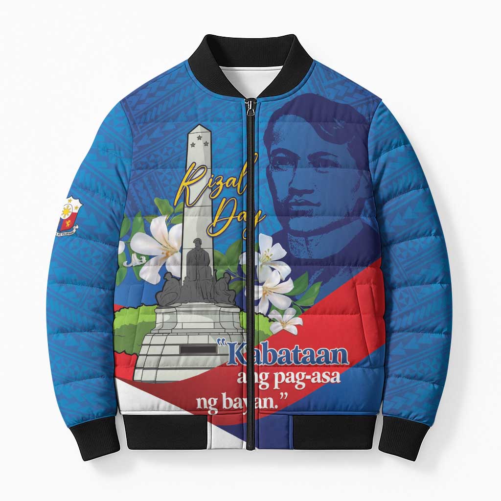 Philippines Rizal Day Bomber Puffer Jacket Filipino Motto Stella Polynesian Pattern - Wonder Print Shop