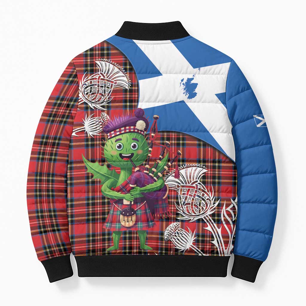 Saint Andrews Day Scotland Bomber Puffer Jacket Thistle Traditional Bagpipe Tartan Pattern - Wonder Print Shop