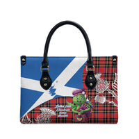 Saint Andrews Day Scotland Leather Bag Thistle Traditional Bagpipe Tartan Pattern - Wonder Print Shop