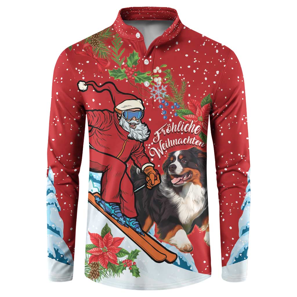 Switzerland Christmas Button Sweatshirt Greater Swiss Mountain Dog Santa - Merry Xmas - Wonder Print Shop