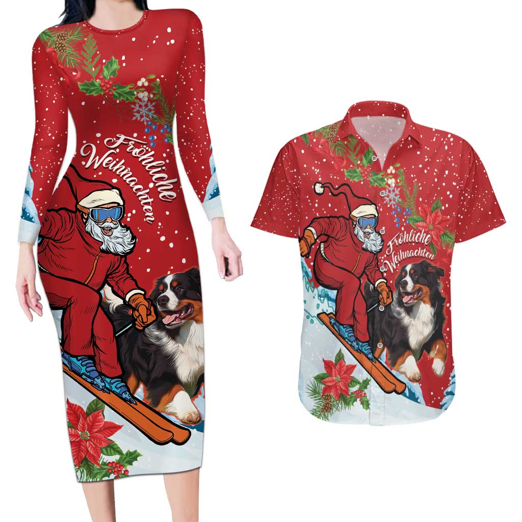 Switzerland Christmas Couples Matching Long Sleeve Bodycon Dress and Hawaiian Shirt Greater Swiss Mountain Dog Santa - Merry Xmas - Wonder Print Shop