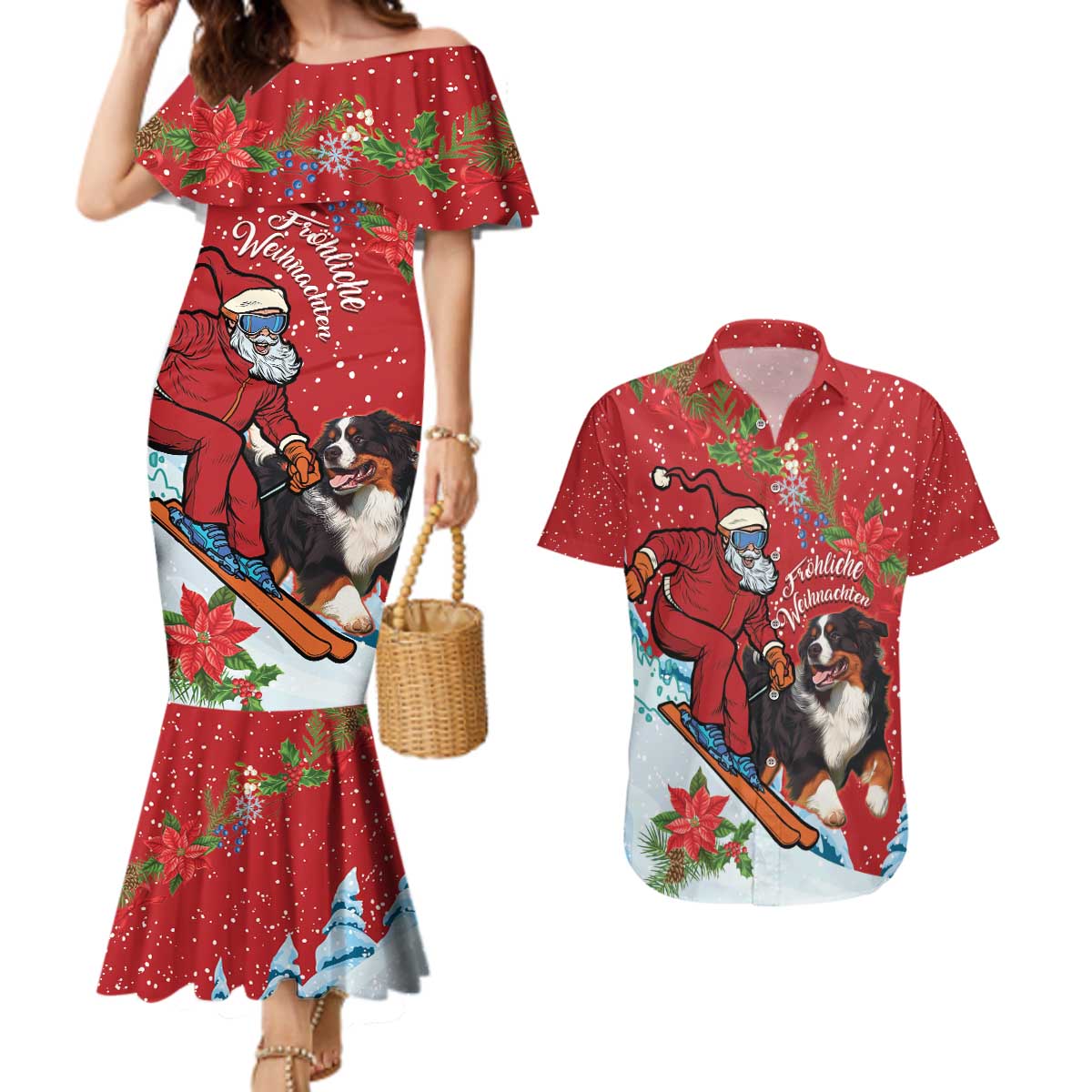 Switzerland Christmas Couples Matching Mermaid Dress and Hawaiian Shirt Greater Swiss Mountain Dog Santa - Merry Xmas - Wonder Print Shop