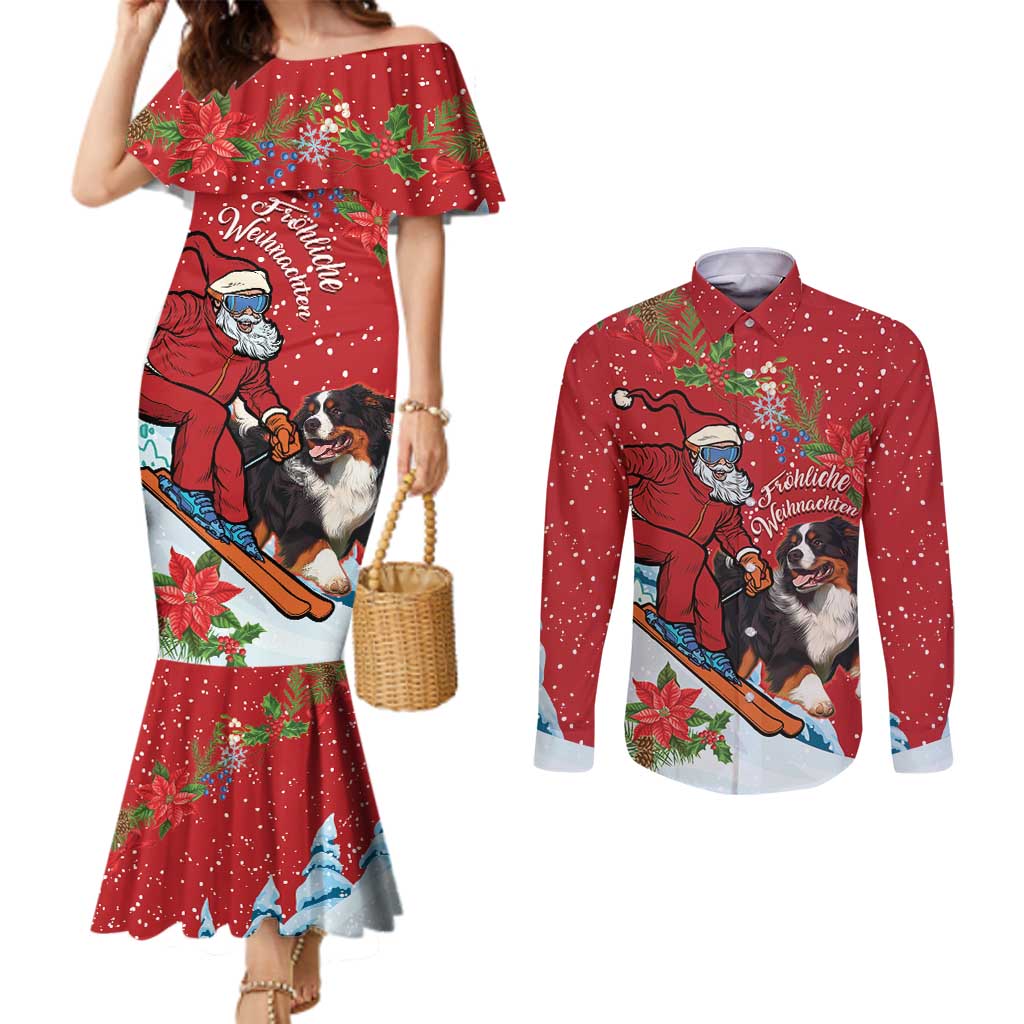 Switzerland Christmas Couples Matching Mermaid Dress and Long Sleeve Button Shirt Greater Swiss Mountain Dog Santa - Merry Xmas