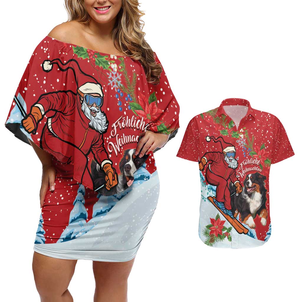 Switzerland Christmas Couples Matching Off Shoulder Short Dress and Hawaiian Shirt Greater Swiss Mountain Dog Santa - Merry Xmas - Wonder Print Shop