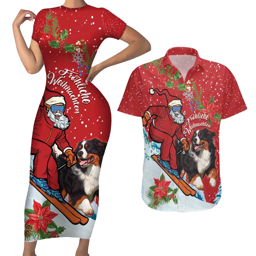 Switzerland Christmas Couples Matching Short Sleeve Bodycon Dress and Hawaiian Shirt Greater Swiss Mountain Dog Santa - Merry Xmas - Wonder Print Shop