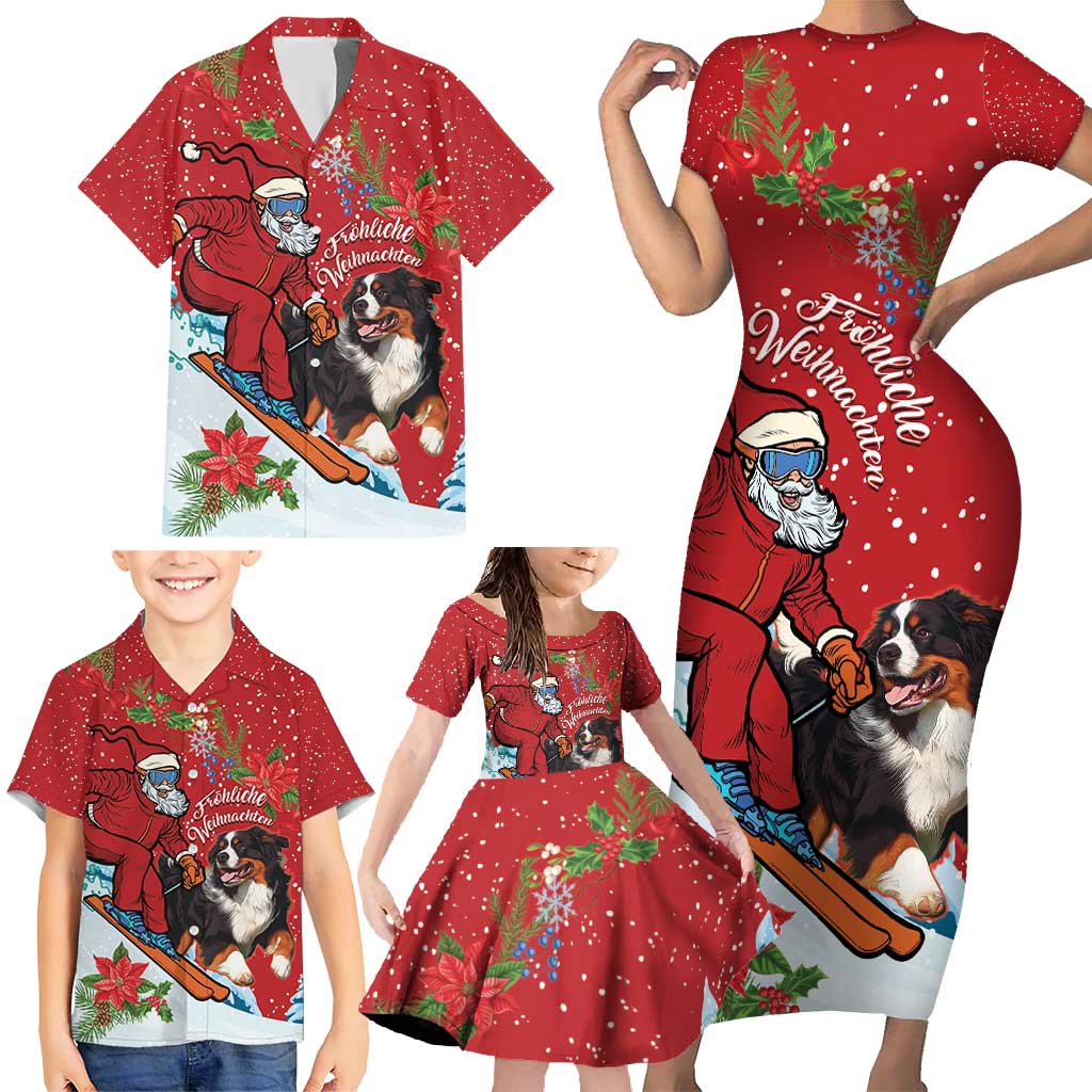 Switzerland Christmas Family Matching Short Sleeve Bodycon Dress and Hawaiian Shirt Greater Swiss Mountain Dog Santa - Merry Xmas - Wonder Print Shop