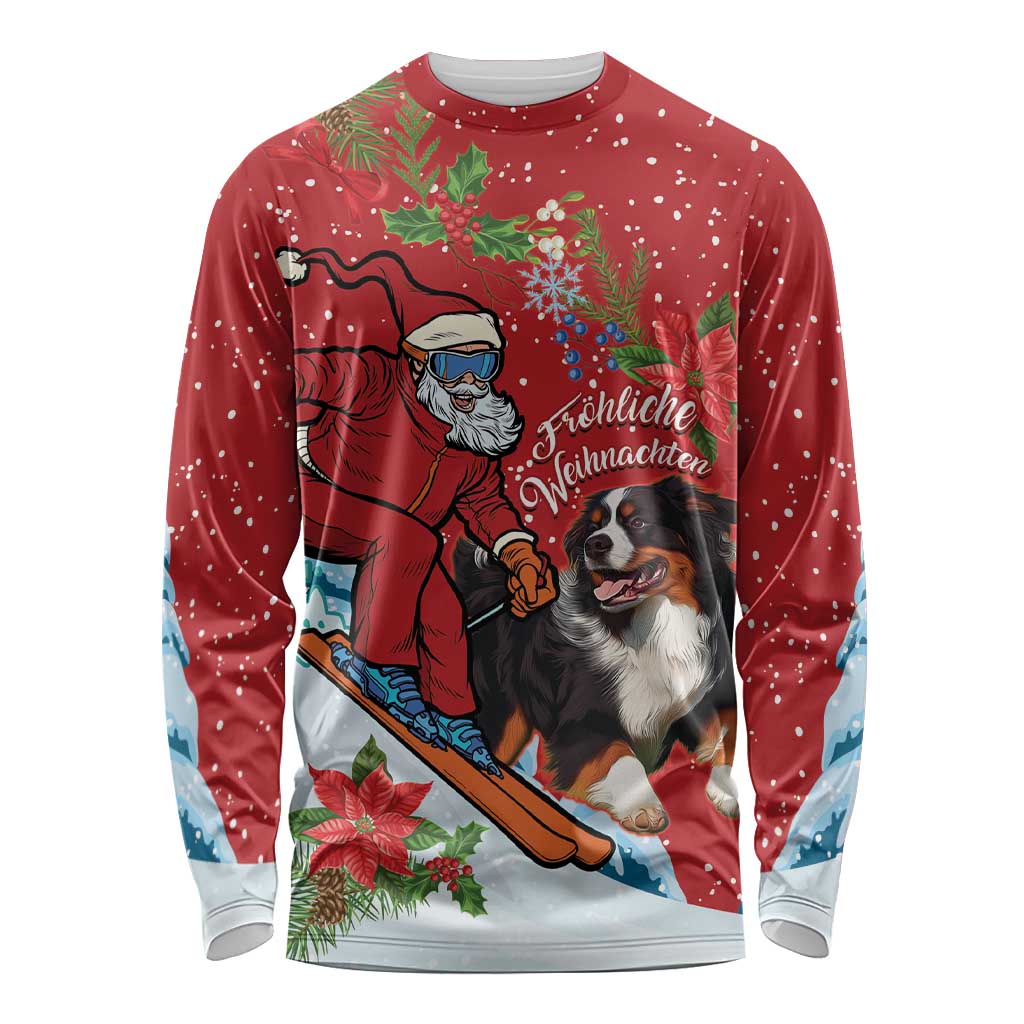 Red long sleeve shirt with Santa illustration and Greater Swiss Mountain Dog graphic