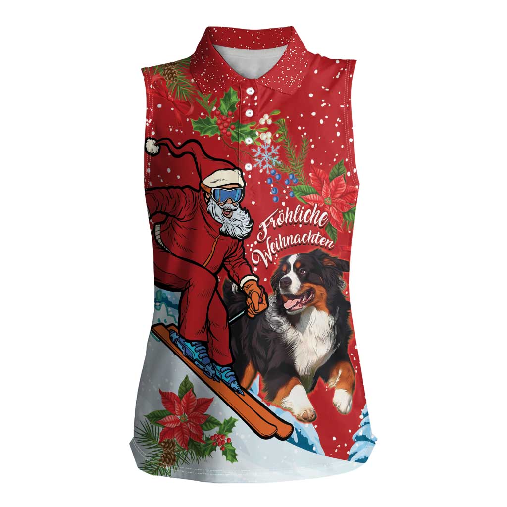 Switzerland Christmas Women Sleeveless Polo Shirt Greater Swiss Mountain Dog Santa - Merry Xmas