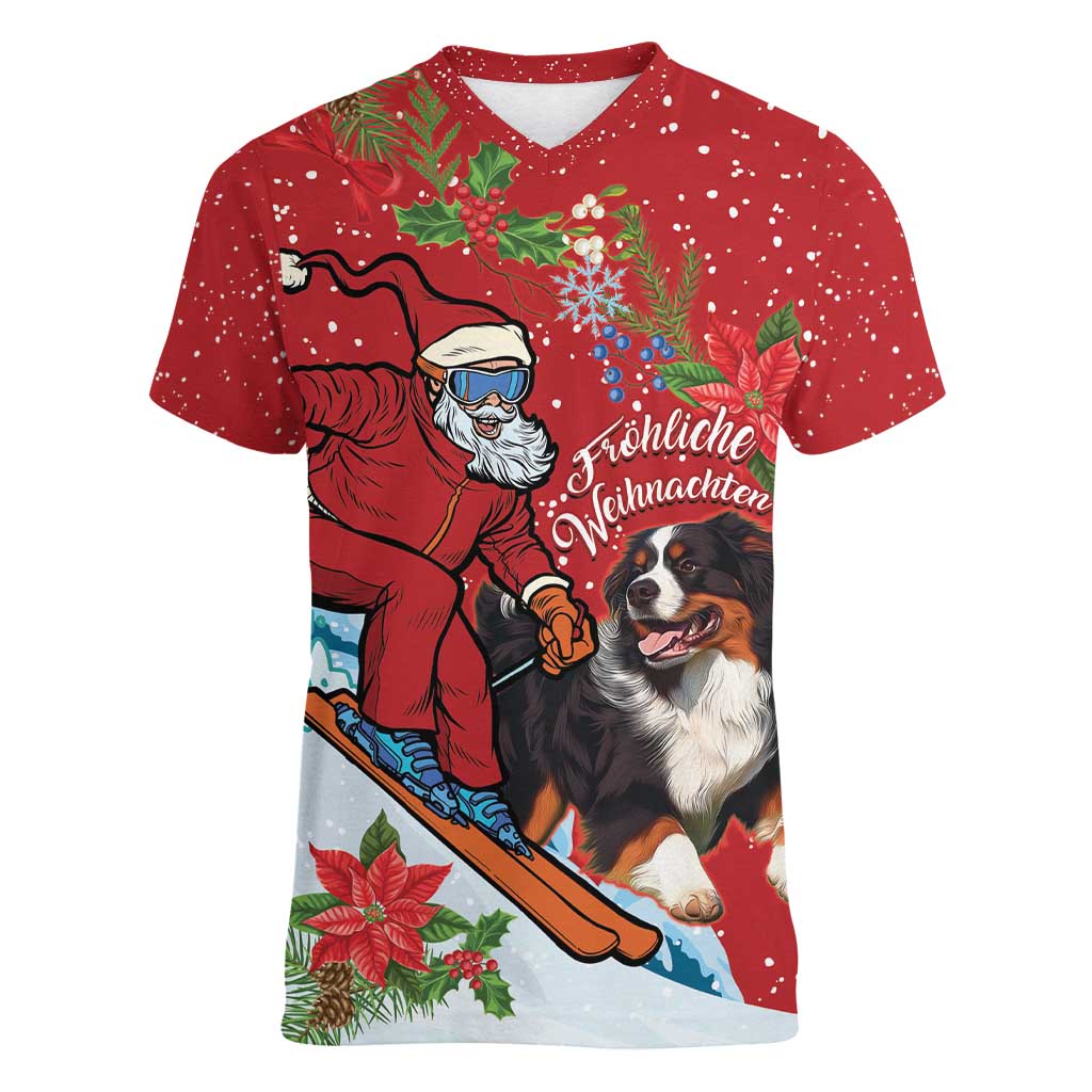 Switzerland Christmas Women V-Neck T-Shirt Greater Swiss Mountain Dog Santa - Merry Xmas