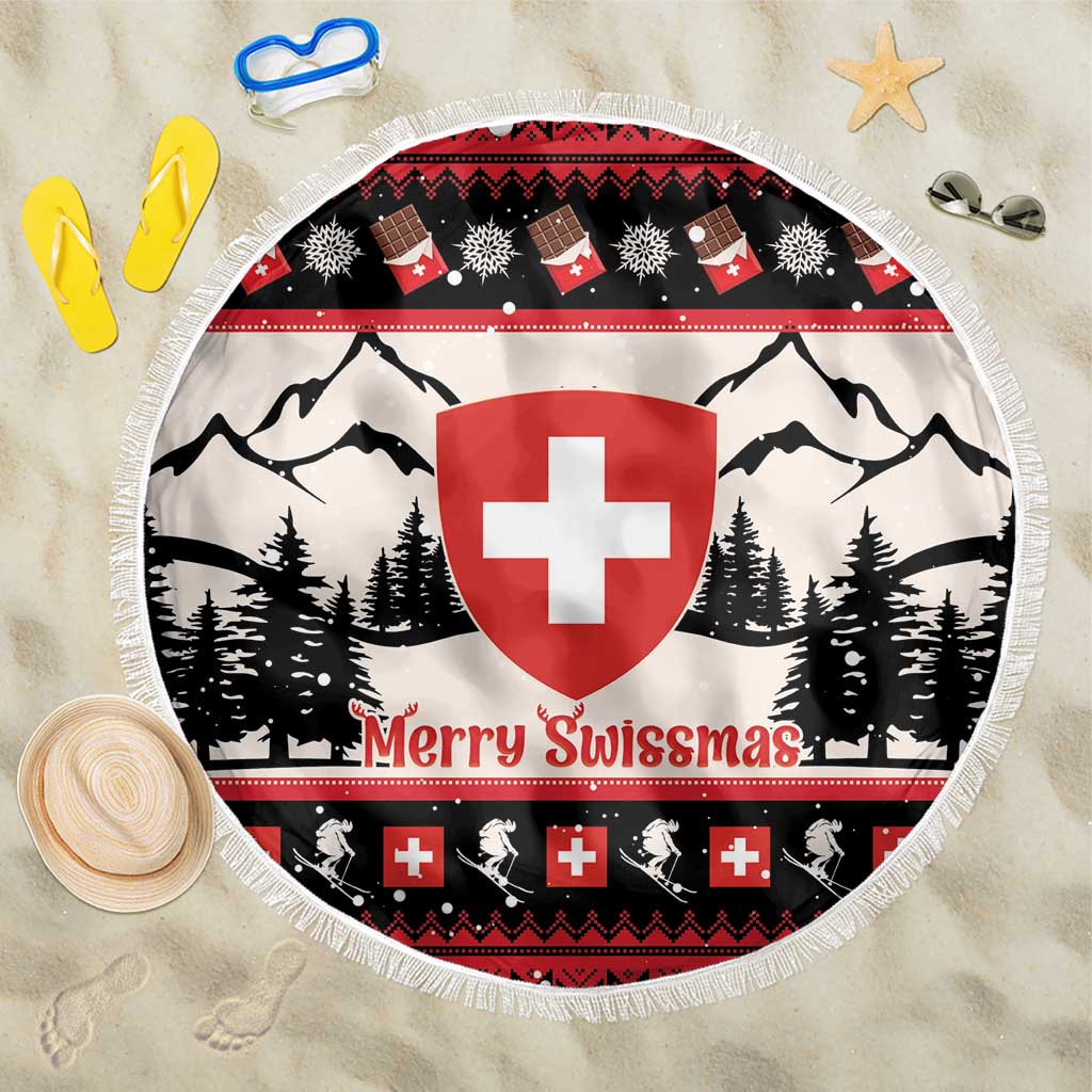 Switzerland Christmas Beach Blanket Merry Swissmas - Coat Of Arms Style - Wonder Print Shop