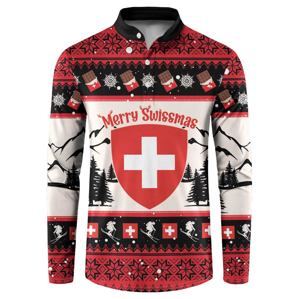 Switzerland Christmas Button Sweatshirt Merry Swissmas - Coat Of Arms Style - Wonder Print Shop