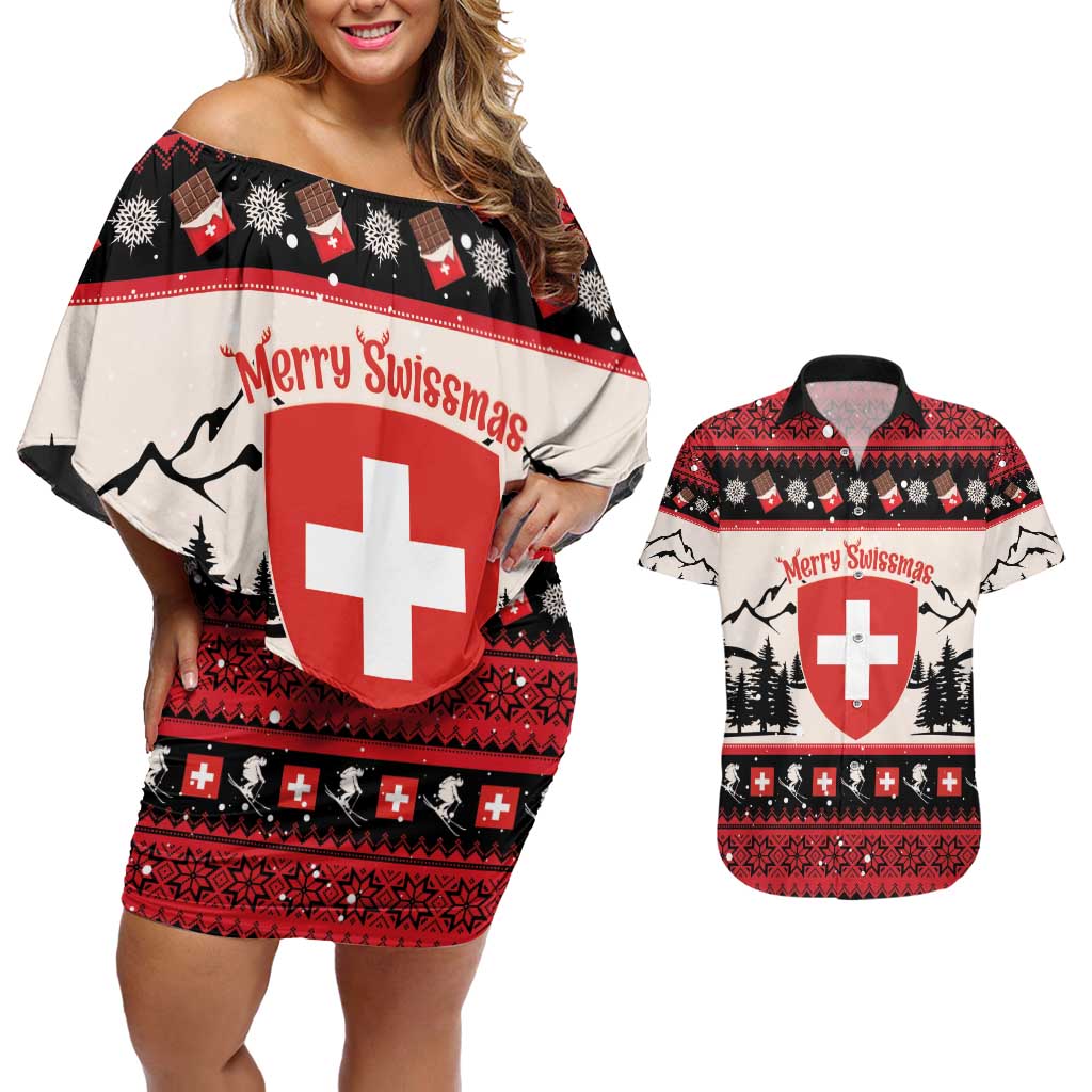 Switzerland Christmas Couples Matching Off Shoulder Short Dress and Hawaiian Shirt Merry Swissmas - Coat Of Arms Style - Wonder Print Shop