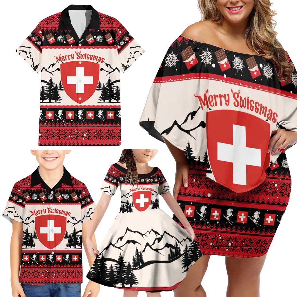 Switzerland Christmas Family Matching Off Shoulder Short Dress and Hawaiian Shirt Merry Swissmas - Coat Of Arms Style - Wonder Print Shop