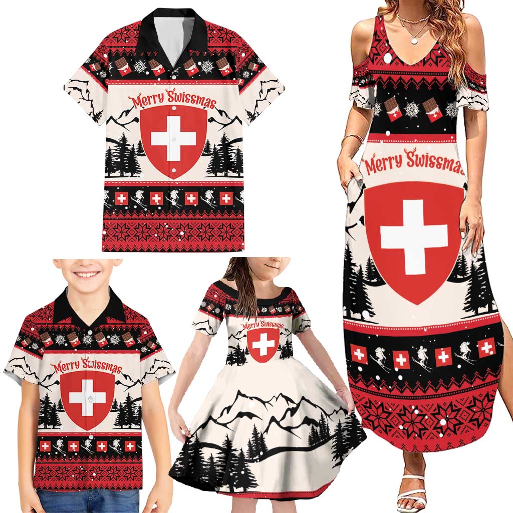 Switzerland Christmas Family Matching Summer Maxi Dress and Hawaiian Shirt Merry Swissmas - Coat Of Arms Style - Wonder Print Shop