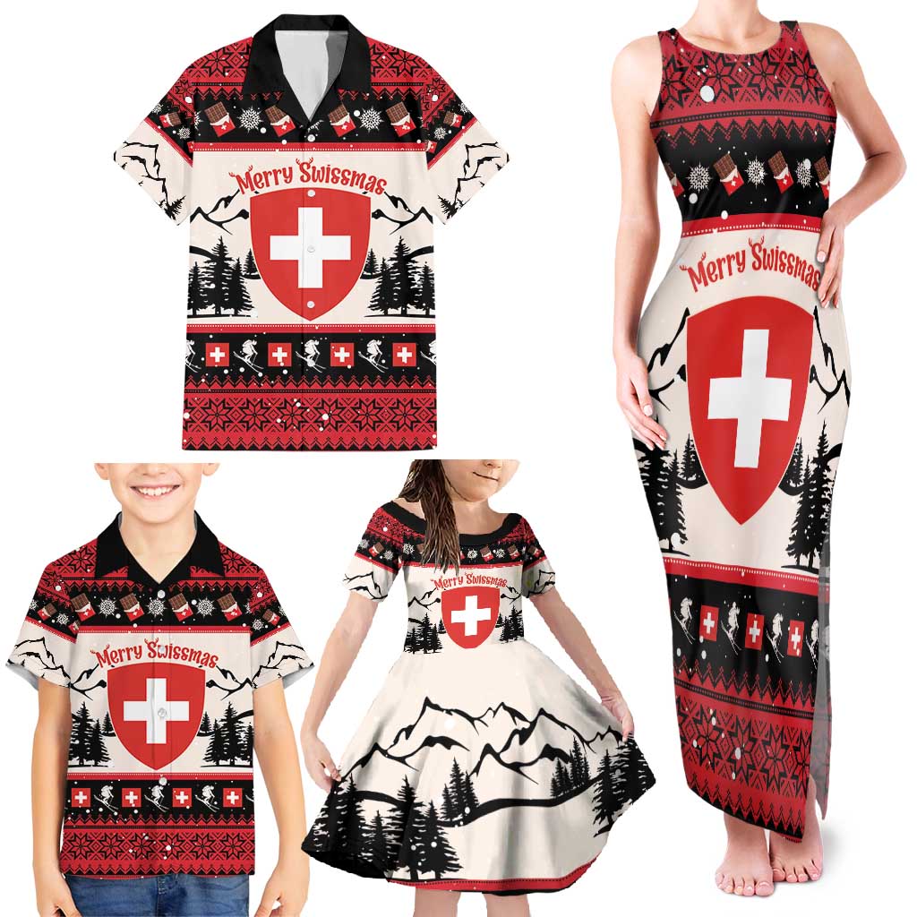 Switzerland Christmas Family Matching Tank Maxi Dress and Hawaiian Shirt Merry Swissmas - Coat Of Arms Style - Wonder Print Shop