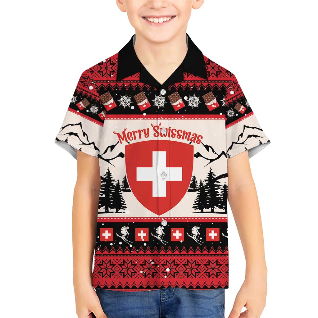 Switzerland Christmas Kid Hawaiian Shirt Merry Swissmas - Coat Of Arms Style - Wonder Print Shop