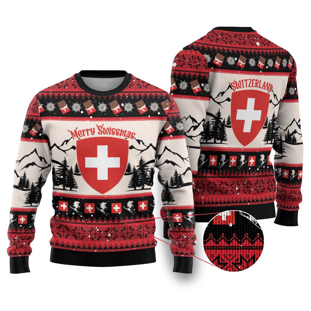 Switzerland Christmas Ugly Christmas Sweater Merry Swissmas - Coat Of Arms Style - Wonder Print Shop