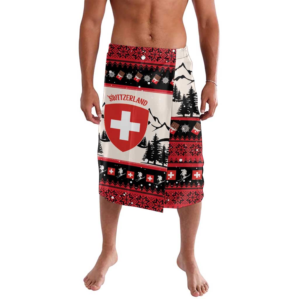 Men's Christmas print shorts with Swiss flag cross and red, black, white patterns