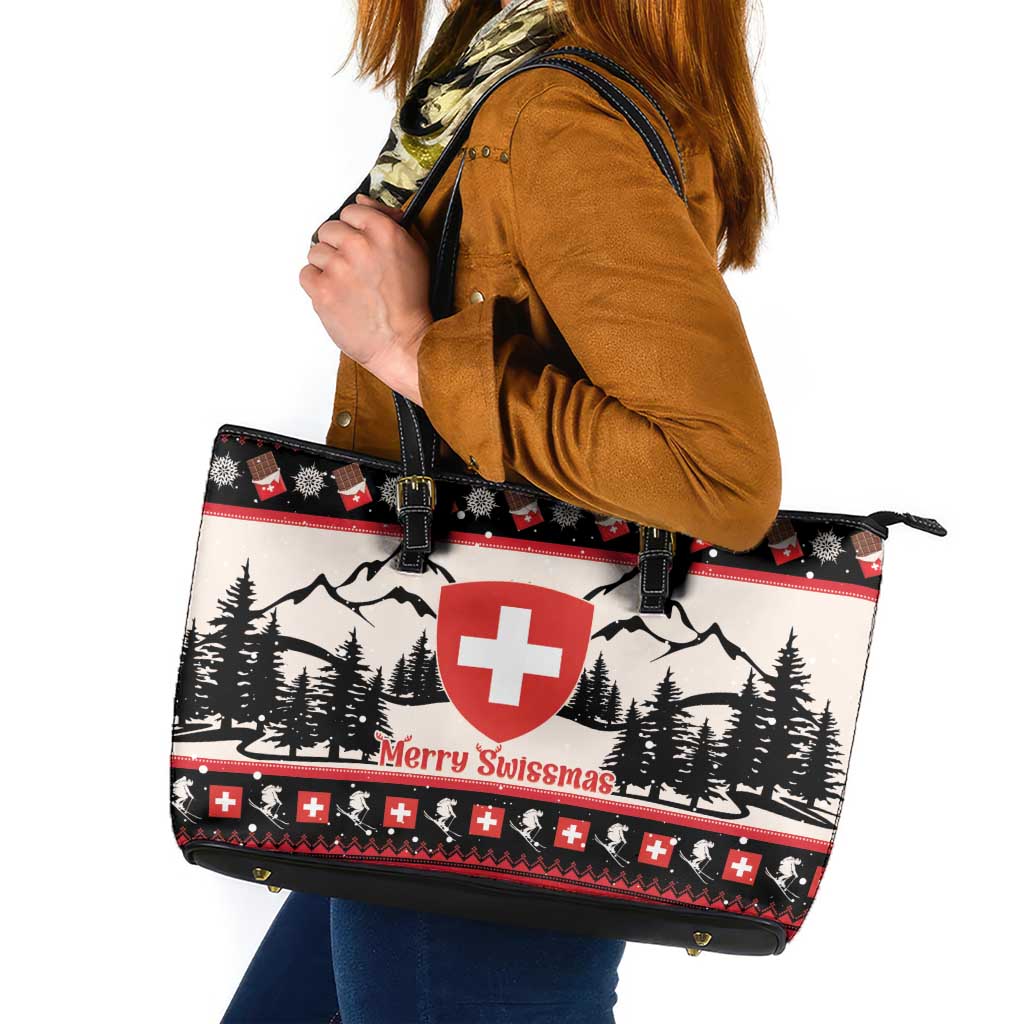 Switzerland Christmas Leather Tote Bag Merry Swissmas - Coat Of Arms Style - Wonder Print Shop