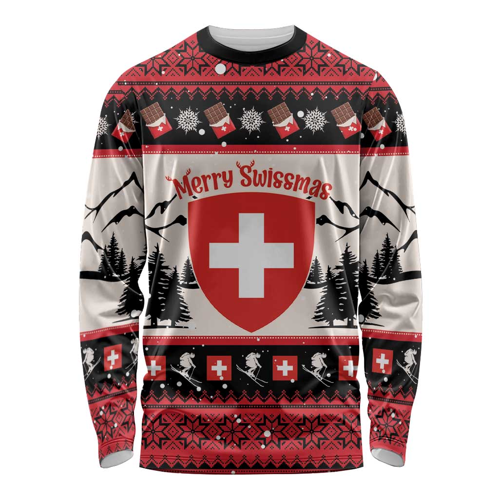 Switzerland Christmas Long Sleeve Shirt Merry Swissmas - Coat Of Arms Style - Wonder Print Shop