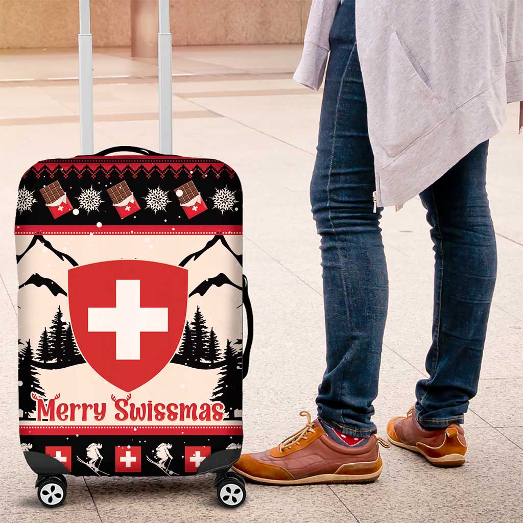 Switzerland Christmas Luggage Cover Merry Swissmas - Coat Of Arms Style - Wonder Print Shop