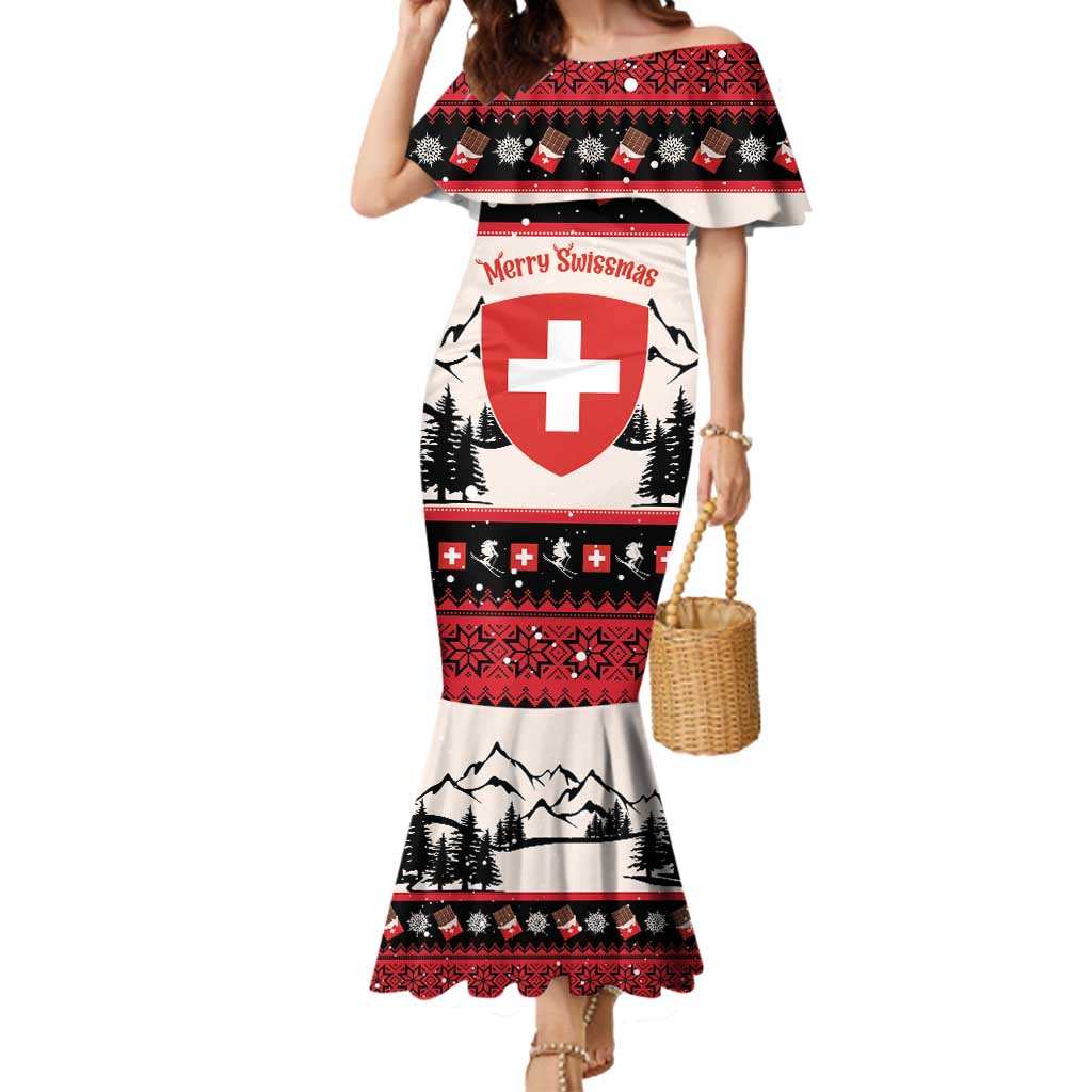 Switzerland Christmas Mermaid Dress Merry Swissmas - Coat Of Arms Style - Wonder Print Shop