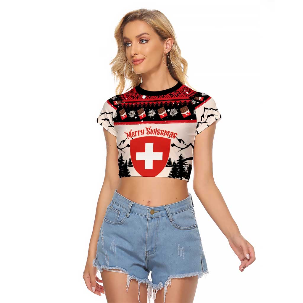 Switzerland Christmas Raglan Cropped T Shirt Merry Swissmas - Coat Of Arms Style