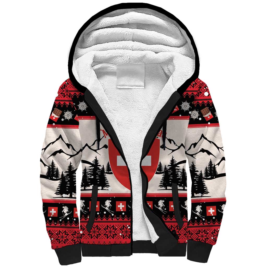 Switzerland Christmas Sherpa Hoodie Merry Swissmas - Coat Of Arms Style