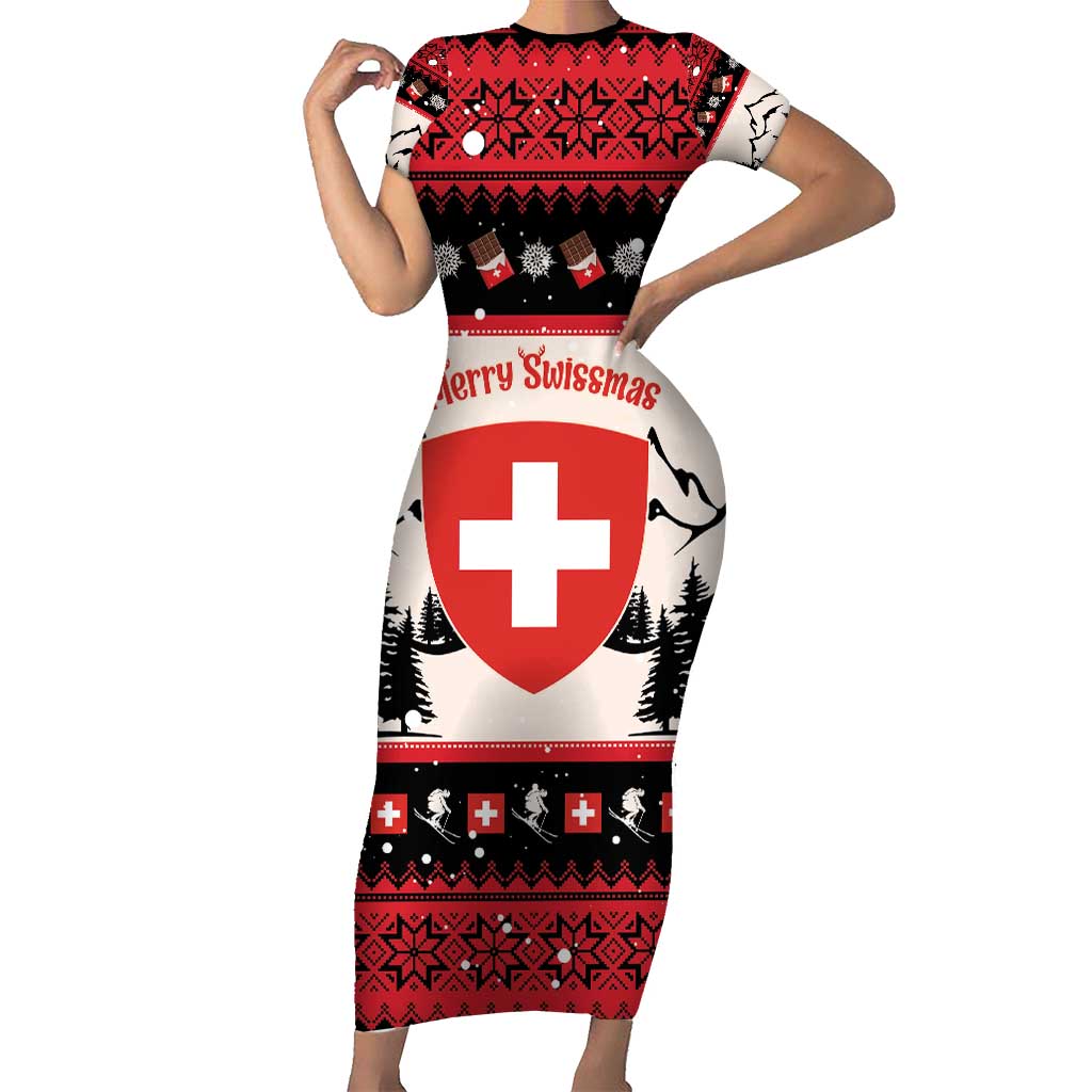 Switzerland Christmas Short Sleeve Bodycon Dress Merry Swissmas - Coat Of Arms Style