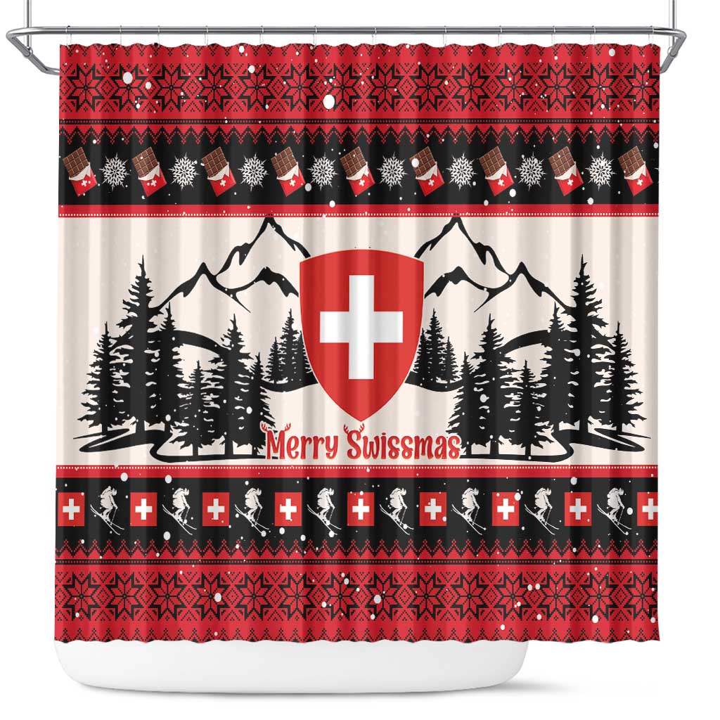 Switzerland Christmas Shower Curtain Merry Swissmas - Coat Of Arms Style