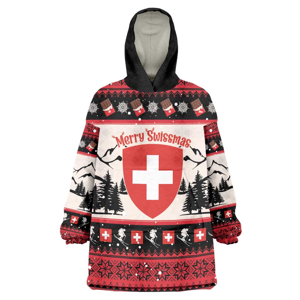 Switzerland Christmas Wearable Blanket Hoodie Merry Swissmas - Coat Of Arms Style