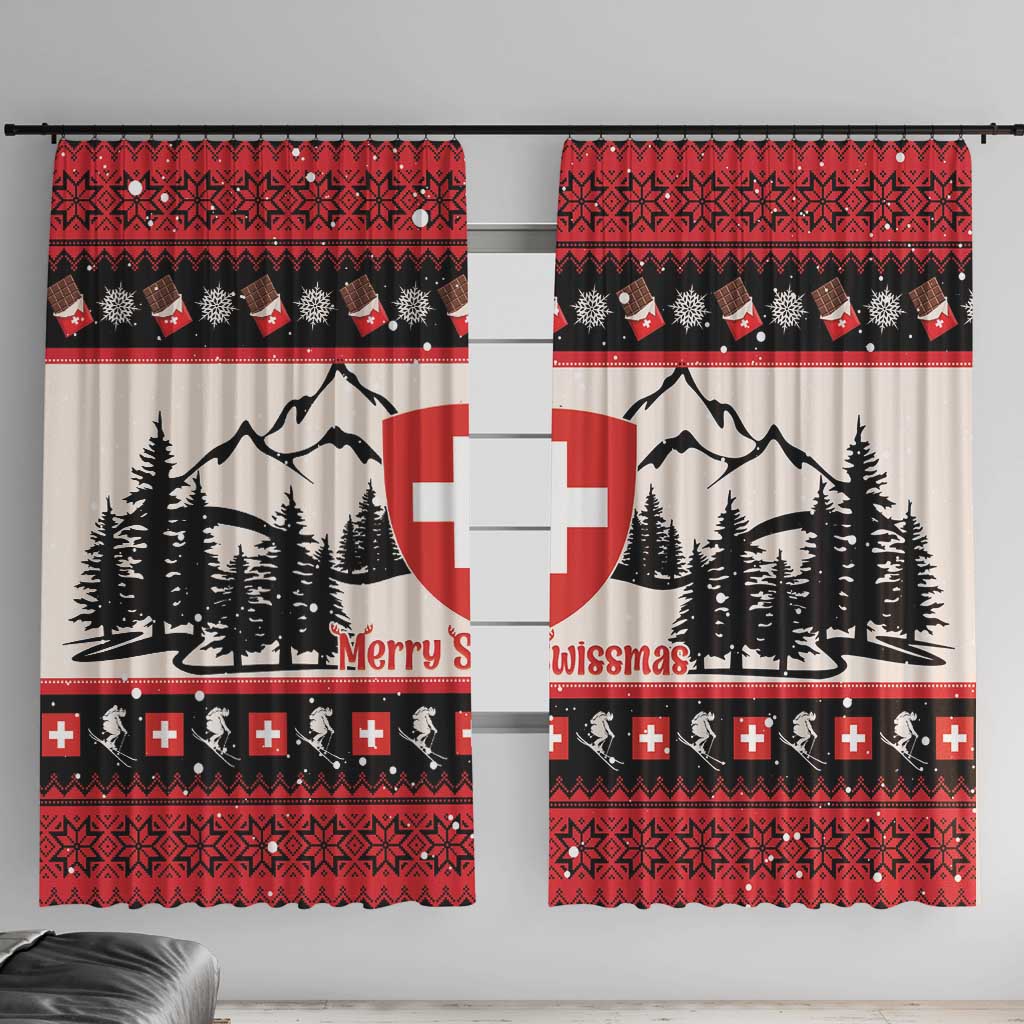 Switzerland Christmas Window Curtain Merry Swissmas - Coat Of Arms Style