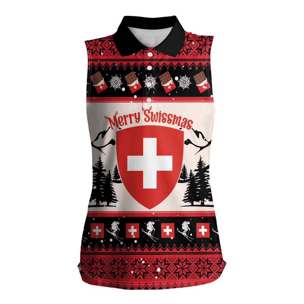 Switzerland Christmas Women Sleeveless Polo Shirt Merry Swissmas - Coat Of Arms Style