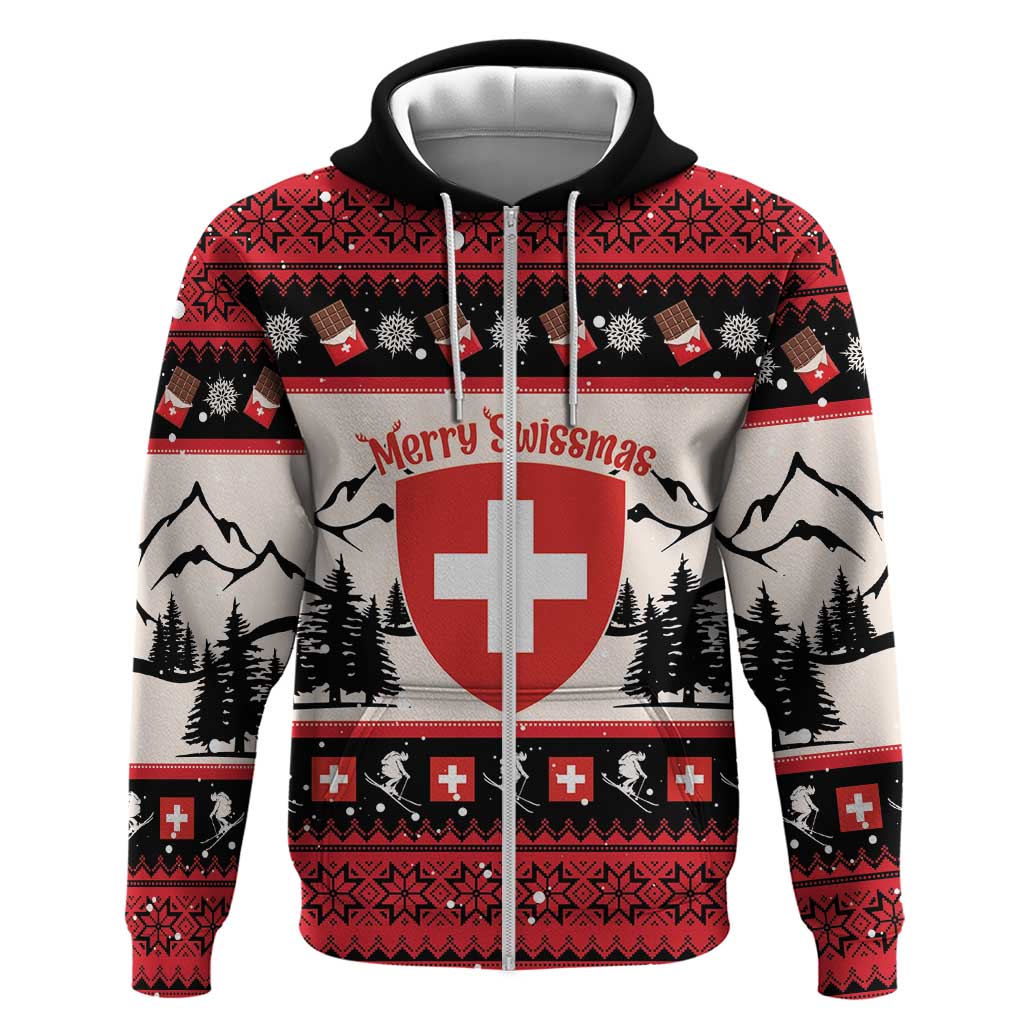 Switzerland Christmas Zip Hoodie Merry Swissmas - Coat Of Arms Style