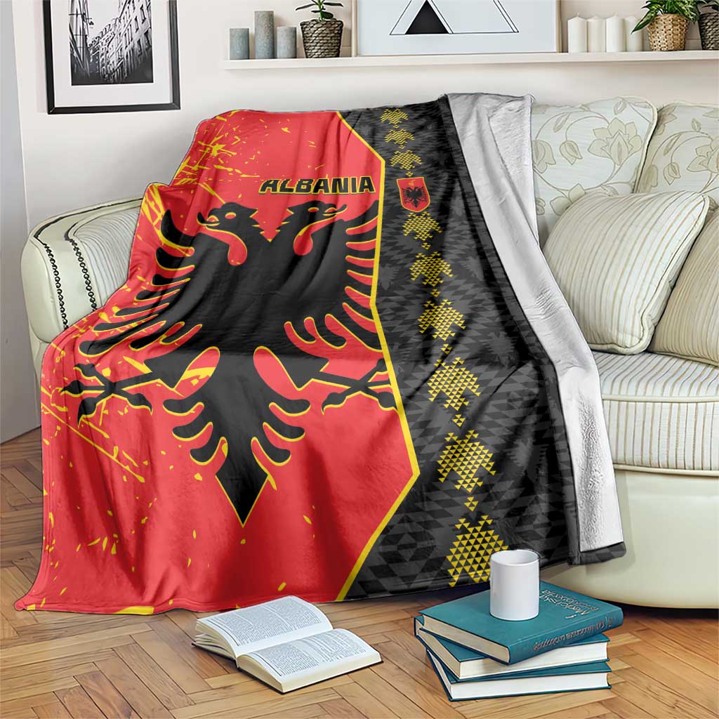 Albania-themed flag blanket, red and black with gold pattern and eagle emblem
