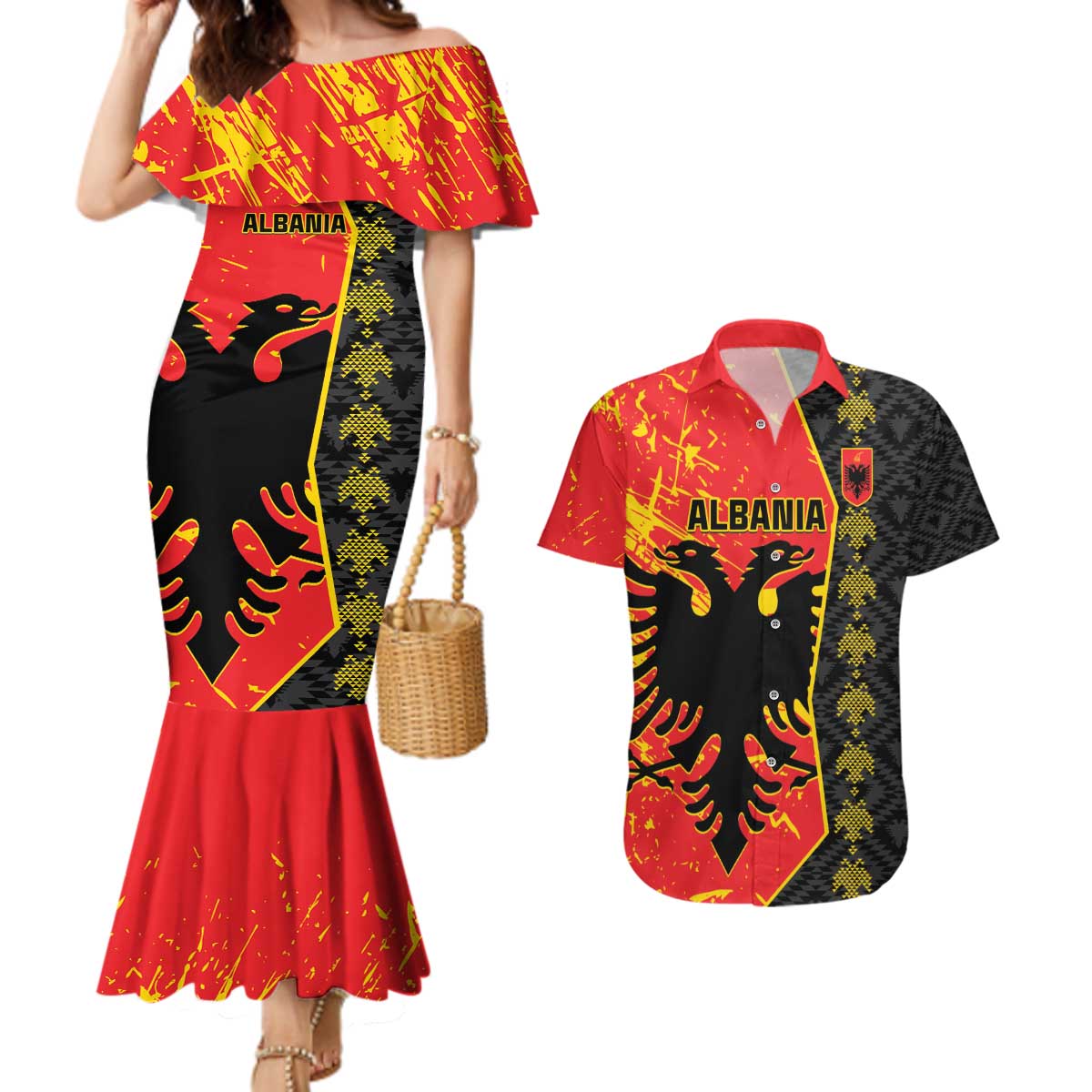 Albania Independence Day Couples Matching Mermaid Dress and Hawaiian Shirt Albanian Proud - Flag Color - Wonder Print Shop