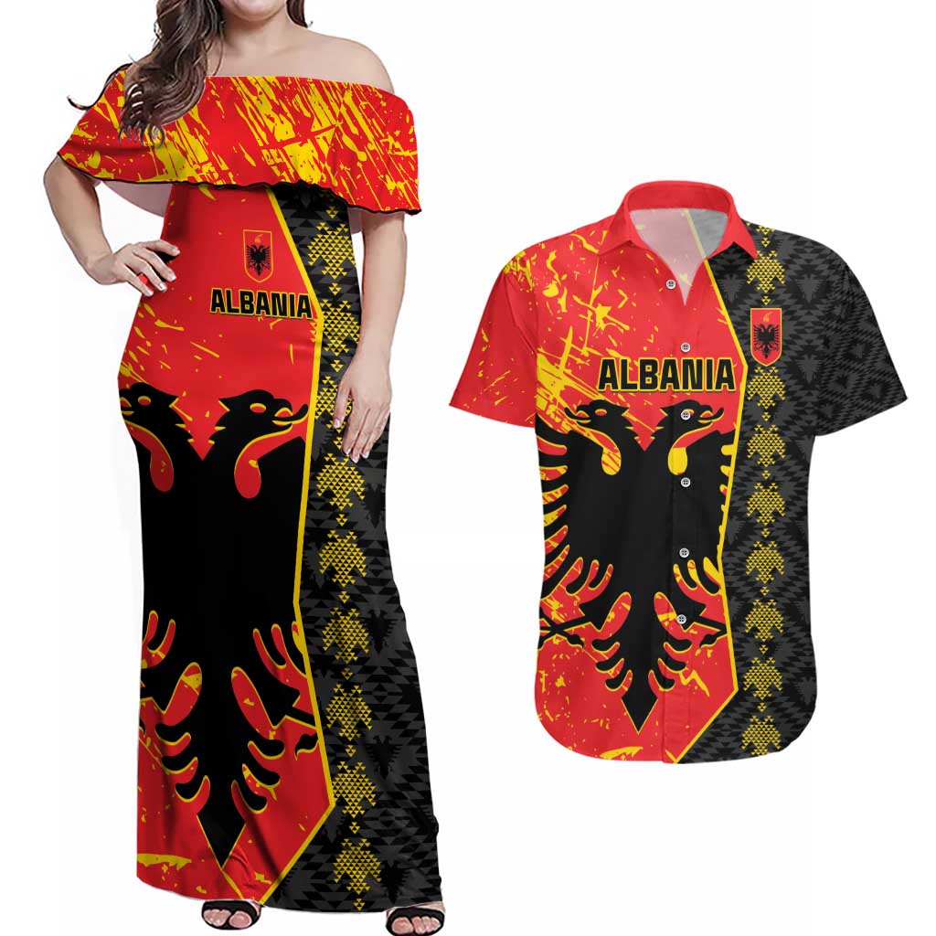 Albania Independence Day Couples Matching Off Shoulder Maxi Dress and Hawaiian Shirt Albanian Proud - Flag Color - Wonder Print Shop