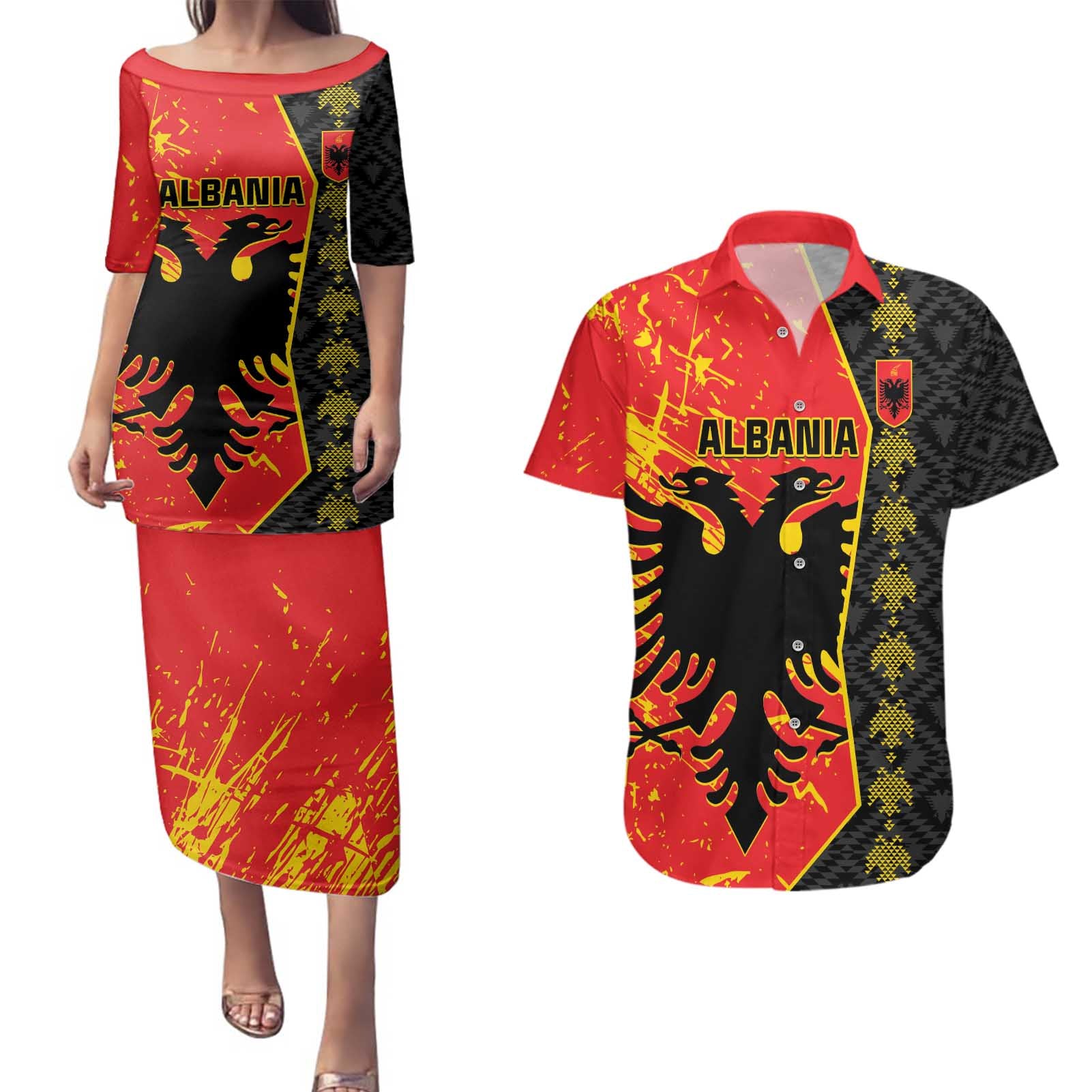 Albania Independence Day Couples Matching Puletasi and Hawaiian Shirt Albanian Proud - Flag Color - Wonder Print Shop