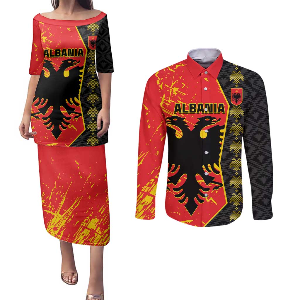 Albania Independence Day Couples Matching Puletasi and Long Sleeve Button Shirt Albanian Proud - Flag Color - Wonder Print Shop