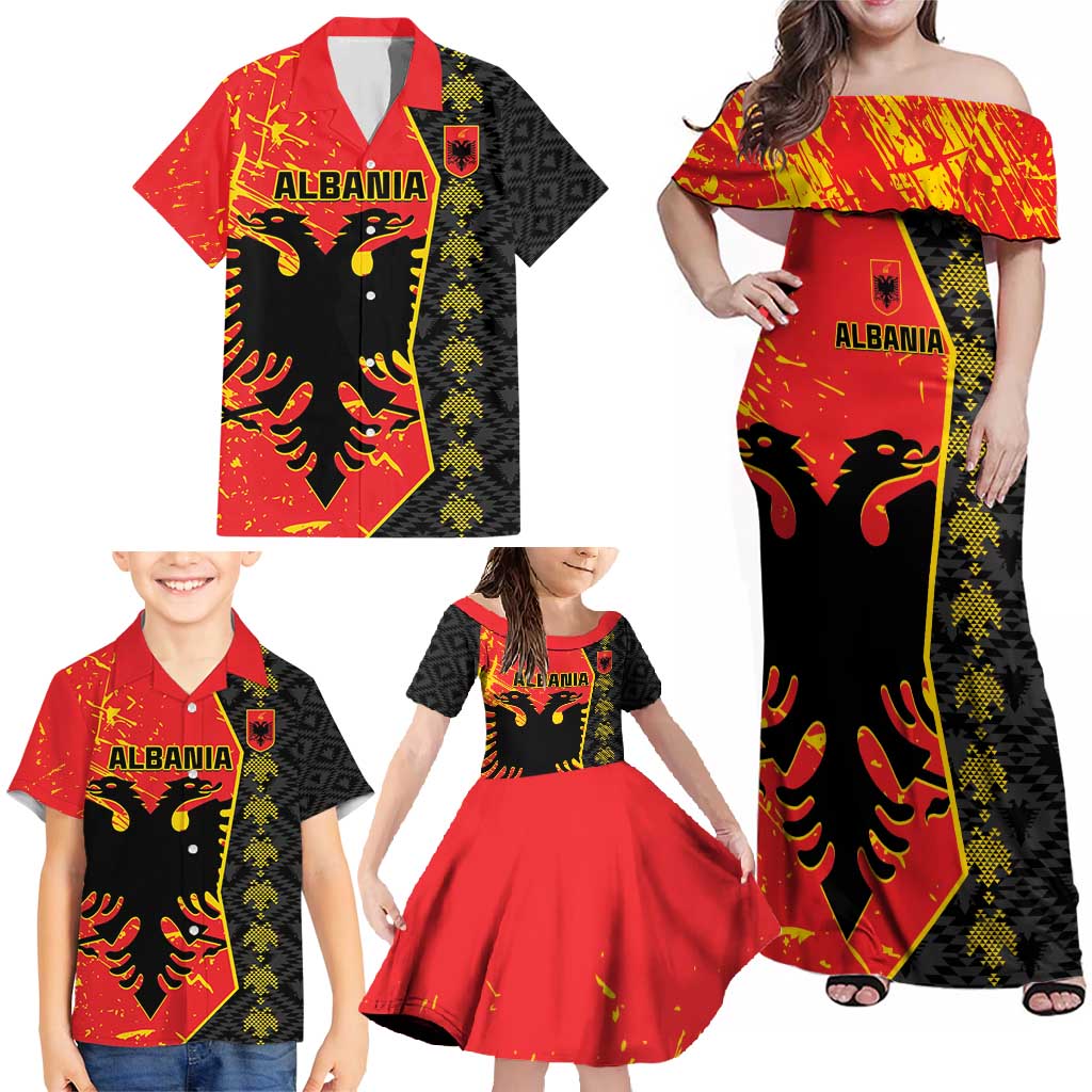 Albania Independence Day Family Matching Off Shoulder Maxi Dress and Hawaiian Shirt Albanian Proud - Flag Color - Wonder Print Shop