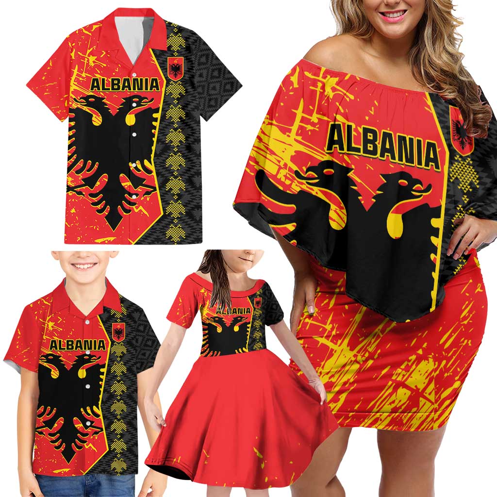 Albania Independence Day Family Matching Off Shoulder Short Dress and Hawaiian Shirt Albanian Proud - Flag Color - Wonder Print Shop