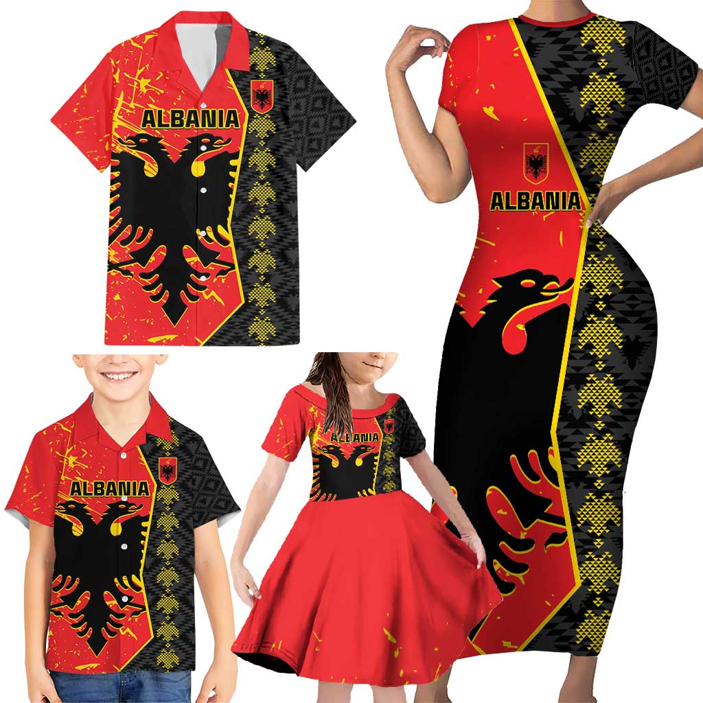 Albania Independence Day Family Matching Short Sleeve Bodycon Dress and Hawaiian Shirt Albanian Proud - Flag Color - Wonder Print Shop