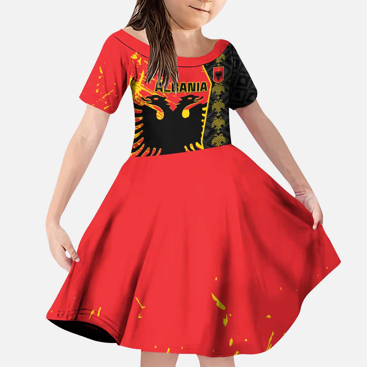 Albania Independence Day Kid Short Sleeve Dress Albanian Proud - Flag Color - Wonder Print Shop