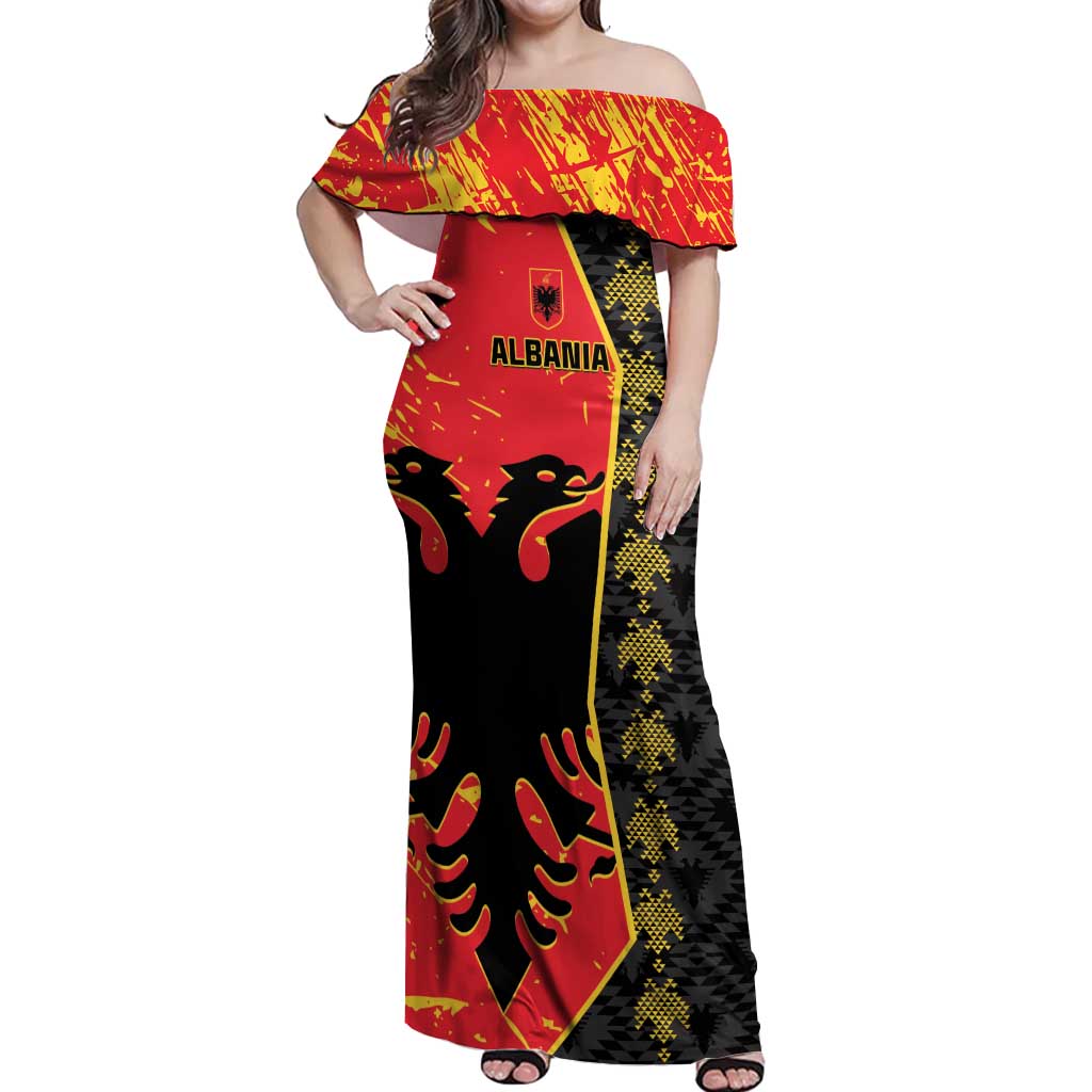 Albania Independence Day Off Shoulder Maxi Dress Albanian Proud - Flag Color - Wonder Print Shop