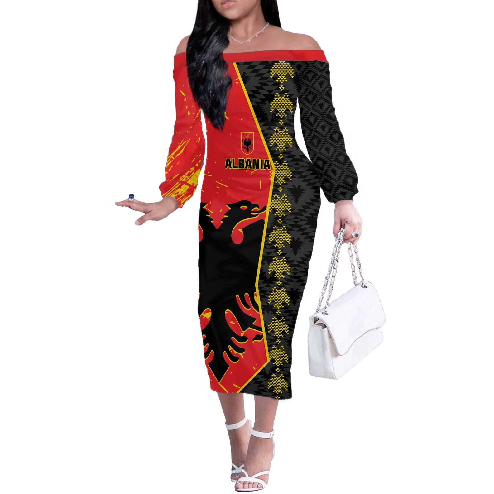 Albania Independence Day Off The Shoulder Long Sleeve Dress Albanian Proud - Flag Color - Wonder Print Shop