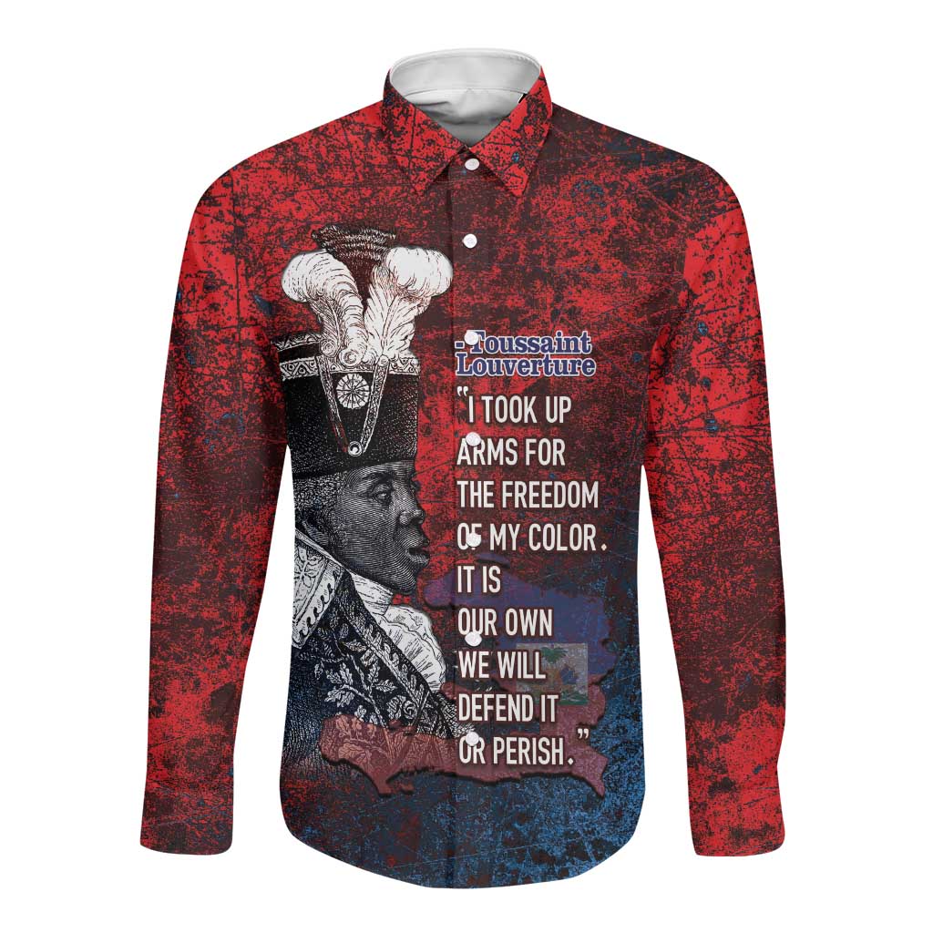 Personalized Toussaint Louverture Afro Haiti Long Sleeve Button Shirt Haitian Father Grunge Style - Wonder Print Shop