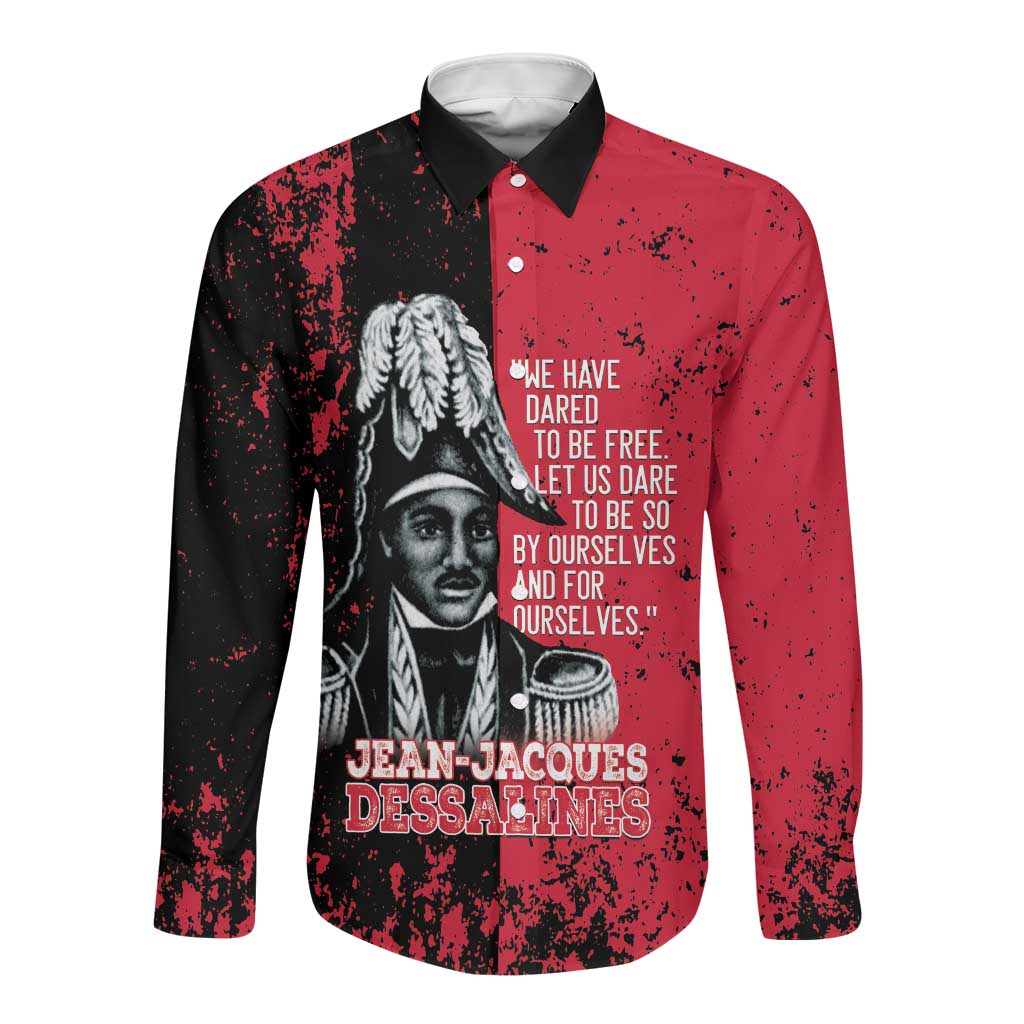 Personalized Jean-Jacques Dessalines Afro Haiti Long Sleeve Button Shirt Emperor Of First Empire Grunge Style - Wonder Print Shop