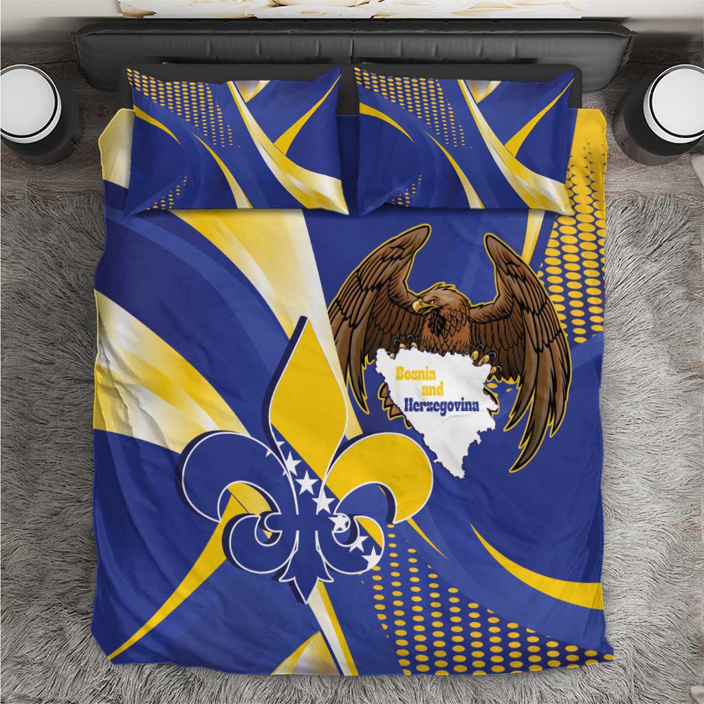 Bosnia and Herzegovina Independence Day Bedding Set Zlatni Ljiljan Map With Eagle Proud