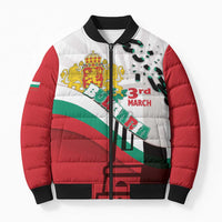 Personalized Bulgaria Liberation Day Bomber Puffer Jacket Happy 3rd March Shipka Monument Curve Flag
